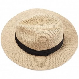 Sun Hats Women Straw Hat Panama Fedoras Beach Sun Hats Summer Cool Wide Brim UPF50+ - Khaki B - CI18UCDAOGK $12.37