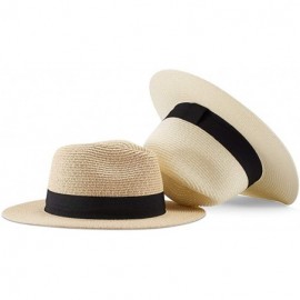 Sun Hats Women Straw Hat Panama Fedoras Beach Sun Hats Summer Cool Wide Brim UPF50+ - Khaki B - CI18UCDAOGK $12.37