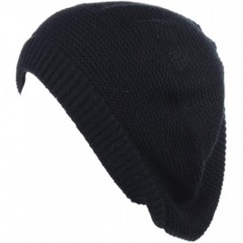 Berets Chic French Style Lightweight Soft Slouchy Knit Beret Beanie Hat in Solid - Black - C718LC9EWMN $13.02