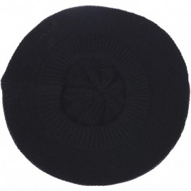 Berets Chic French Style Lightweight Soft Slouchy Knit Beret Beanie Hat in Solid - Black - C718LC9EWMN $13.02