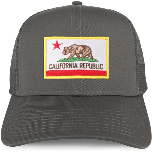 Baseball Caps XXL Oversize California Flag Iron On Patch Mesh Back Trucker Baseball Cap - Charcoal - C718DUYTMQU $17.66