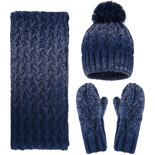 Skullies & Beanies Women's 3 Piece Winter Set - Knitted Beanie- Scarf- Gloves - Navy 2 - CT18L2TZM0G $36.92