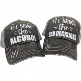 Baseball Caps Women's I'll Bring The Alcohol- Bad Decisions- Baseball Cap Bundle - Grey/Whiteglitter - CR18D57R2UL $32.34