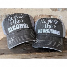 Baseball Caps Women's I'll Bring The Alcohol- Bad Decisions- Baseball Cap Bundle - Grey/Whiteglitter - CR18D57R2UL $32.34