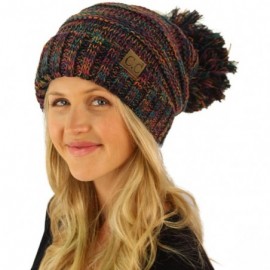 Skullies & Beanies Oversized Super Big Slouchy Pom Pom Warm Chunky Stretchy Knit Beanie Hat - Mix Black Multi - C218IOGG2D9 $...