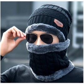 Skullies & Beanies Men's Winter Knit Skull Cap Wool Warm Slouchy Beanies Hat Scarf Set - Black With Scarf - CK186DRE3OQ $11.62