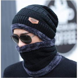 Skullies & Beanies Men's Winter Knit Skull Cap Wool Warm Slouchy Beanies Hat Scarf Set - Black With Scarf - CK186DRE3OQ $11.62