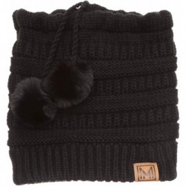 Skullies & Beanies Women's Ponytail Messy Bun Beanie Ribbed Knit Hat Cap with Adjustable Pom Pom String (2 Pack - Black & Off...