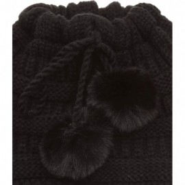 Skullies & Beanies Women's Ponytail Messy Bun Beanie Ribbed Knit Hat Cap with Adjustable Pom Pom String (2 Pack - Black & Off...