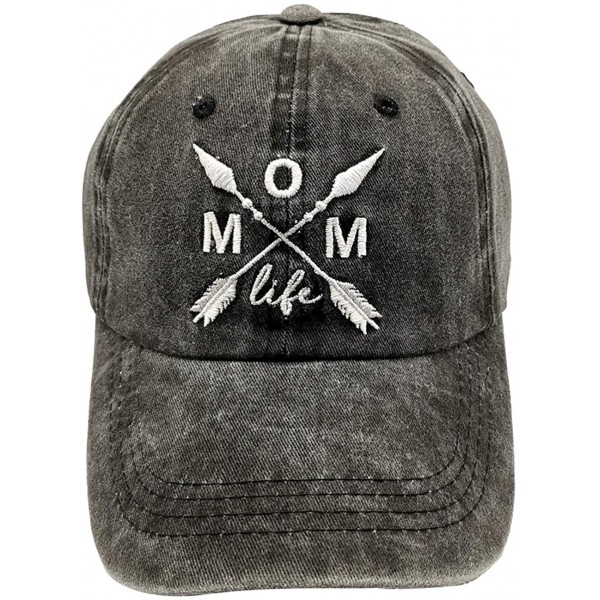 Baseball Caps Women's Mom Life Dad Hat Embroidered Distressed Denim Baseball Cap - Mom Life - Black - C218T7TTZUR $13.90