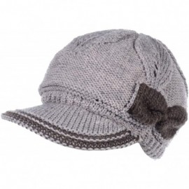 Skullies & Beanies Womens Winter Visor Cap Beanie Hat Wool Blend Lined Crochet Decoration - Beige With Bow - CR12MZDJEDH $21.50