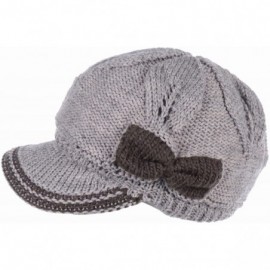 Skullies & Beanies Womens Winter Visor Cap Beanie Hat Wool Blend Lined Crochet Decoration - Beige With Bow - CR12MZDJEDH $21.50