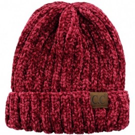 Skullies & Beanies Unisex Chenille Soft Warm Stretchy Thick Cuffed Knit Beanie Cap Hat - Burgundy - C118IQGYHQC $26.56