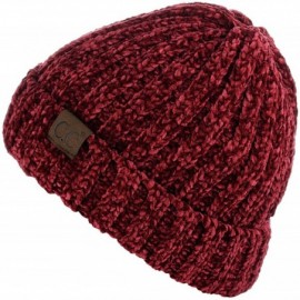 Skullies & Beanies Unisex Chenille Soft Warm Stretchy Thick Cuffed Knit Beanie Cap Hat - Burgundy - C118IQGYHQC $12.56