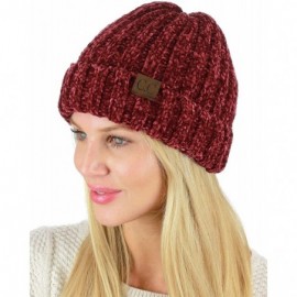 Skullies & Beanies Unisex Chenille Soft Warm Stretchy Thick Cuffed Knit Beanie Cap Hat - Burgundy - C118IQGYHQC $12.56