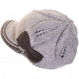 Skullies & Beanies Womens Winter Visor Cap Beanie Hat Wool Blend Lined Crochet Decoration - Beige With Bow - CR12MZDJEDH $21.50