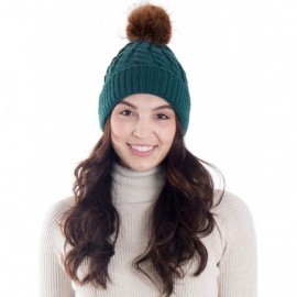 Skullies & Beanies Womens Winter Hand Knit Faux Fur Pompoms Beanie Hat - Single-green - CY12MX0KWAE $11.50