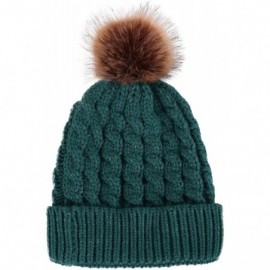 Skullies & Beanies Womens Winter Hand Knit Faux Fur Pompoms Beanie Hat - Single-green - CY12MX0KWAE $11.50