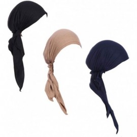 Skullies & Beanies 3Pack Women's Beanie Chemo Hat Cap Pre-Tied Cancer Headscarf - Black Khaki Navy Blue - CL195ZAT5D9 $17.39
