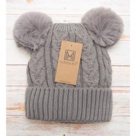 Skullies & Beanies Women's Winter Cable Knitted Faux Fur Double Pom Pom Beanie Hat with Plush Lining. - Grey W/Out Logo - C11...