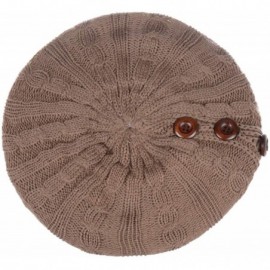 Berets Women's Fall French Style Cable Knit Beret Hat W/Sequin/Wooden Button - Walnut Brown W/ Buttons - C318LEH8GD4 $13.00
