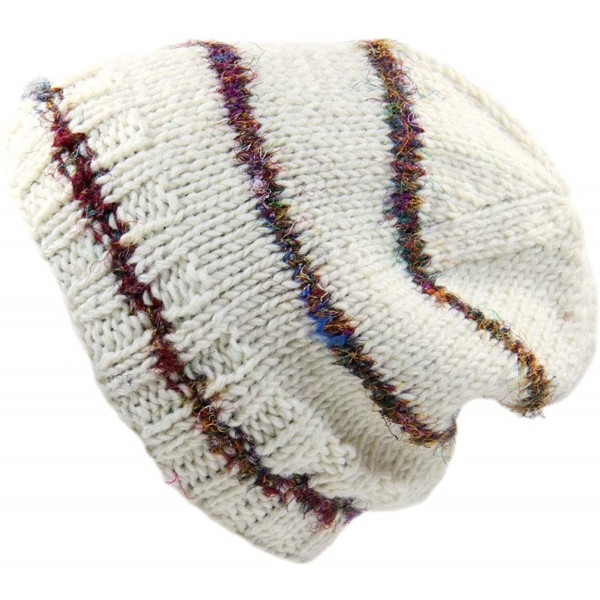 Skullies & Beanies Nepal Hand Knit Wool Beanie with Recycled Silk Ivory - CL124UW6CG1 $11.48