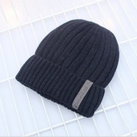 Skullies & Beanies Men's Winter ski Cap Knitting Skull hat - Monochrome Navy - CP187T7W9U0 $11.73