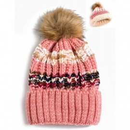 Skullies & Beanies Women Winter Soft Knitted Beanie Hat Fur Pom Beanie Fleece Lined Extra Thick - Pink - CO189H2DXW6 $27.52