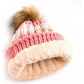 Skullies & Beanies Women Winter Soft Knitted Beanie Hat Fur Pom Beanie Fleece Lined Extra Thick - Pink - CO189H2DXW6 $15.32