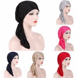 Skullies & Beanies Women India Muslim Stretch Turban Hat Cotton Hair Loss Head Scarf Wrap Long Tail Tailband Cap Summer (Navy...