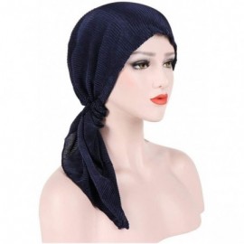 Skullies & Beanies Women India Muslim Stretch Turban Hat Cotton Hair Loss Head Scarf Wrap Long Tail Tailband Cap Summer (Navy...