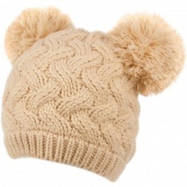 Skullies & Beanies Women's Knit Beanie with Double Pom Pom and Sherpa Fleece Lining - Khaki - CF187IK3ICS $15.52