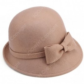 Fedoras Women's 100% Wool Felt Round Top Cloche Hat Fedoras Trilby with Bow Band - Camel 2 - CN12O2XDN6O $38.43