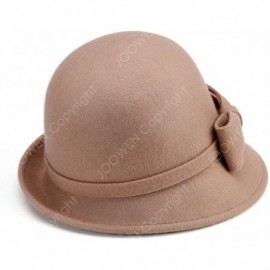 Fedoras Women's 100% Wool Felt Round Top Cloche Hat Fedoras Trilby with Bow Band - Camel 2 - CN12O2XDN6O $38.43
