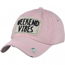 Baseball Caps Unisex Vintage Distressed Patched Phrase Adjustable Baseball Dad Cap - Weekend Vibe- Pink - C7186AIC2H4 $22.37