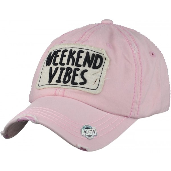 Baseball Caps Unisex Vintage Distressed Patched Phrase Adjustable Baseball Dad Cap - Weekend Vibe- Pink - C7186AIC2H4 $10.75