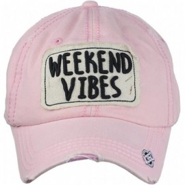 Baseball Caps Unisex Vintage Distressed Patched Phrase Adjustable Baseball Dad Cap - Weekend Vibe- Pink - C7186AIC2H4 $10.75