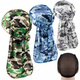 Skullies & Beanies 3PCS Silky Durags Pack for Men Waves- Satin Headwrap Long Tail Doo Rag- Award 1 Wave Cap - Camouflage3 - C...