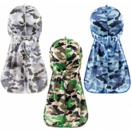 Skullies & Beanies 3PCS Silky Durags Pack for Men Waves- Satin Headwrap Long Tail Doo Rag- Award 1 Wave Cap - Camouflage3 - C...