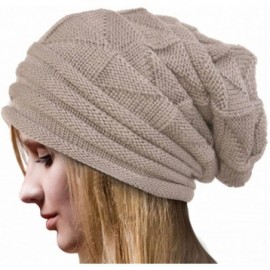 Skullies & Beanies Fashion Ruched Knitted Skully Hat Women Girls Crochet Warm Cozy Slouchy Beanie - Beige - CM18YUL2NZE $9.69