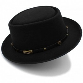 Bucket Hats Pork Pie Felt Hat Autumn and Winter Fedoras for Women Short Brim Elegant Casual Jazz Caps - Black - CW18IGGHDIU $...