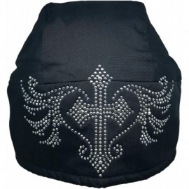 Skullies & Beanies Christian Doo-Rag with Sweatband Motorcycle Skull Cap Bikers Do-Bandana - Rhinestone Cross Angel Wings Sil...