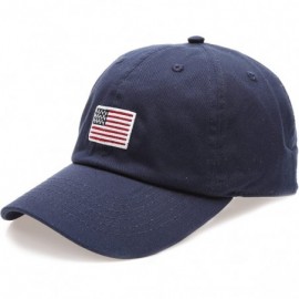 Baseball Caps USA American Flag Embroidered 100% Cotton Adjustable Strap Baseball Cap Hat - Flag - Navy - C3182IYHC0K $13.44