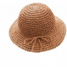 Sun Hats Girls Floppy Foldable Packable Wide Brim Summer Sun Hats Beach Straw Hat for Toddlers Kids - Khaki - CE18DO2I20S $24.52