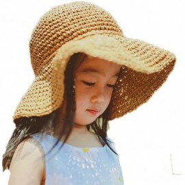 Sun Hats Girls Floppy Foldable Packable Wide Brim Summer Sun Hats Beach Straw Hat for Toddlers Kids - Khaki - CE18DO2I20S $9.37