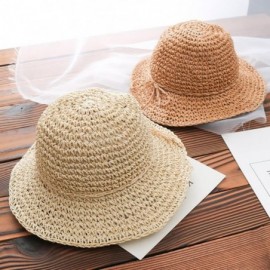 Sun Hats Girls Floppy Foldable Packable Wide Brim Summer Sun Hats Beach Straw Hat for Toddlers Kids - Khaki - CE18DO2I20S $9.37