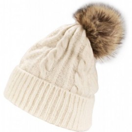 Skullies & Beanies Women's Classic Winter Fleeced Thermal Pom Pom Beanie Hat and Mittens Set - White Set - CC1944DK8N6 $22.77