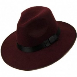 Fedoras Wool Felt Fedora Hats for Men Classic Wide Brim Jazz Cap Trilby Hat with Black Bowknot Band - Wine Red - CQ18R3AKNXA ...