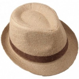 Fedoras Men's Linen Straw Band Fedoras Sun Trilby Hat Caps Camel - CF124EJOL5T $12.04