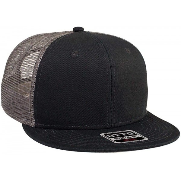 Baseball Caps SNAP Cotton Twill Round Flat Visor 6 Panel Mesh Back Trucker Snapback - Blk/Blk/Ch.gry - CA180D47DM7 $11.41